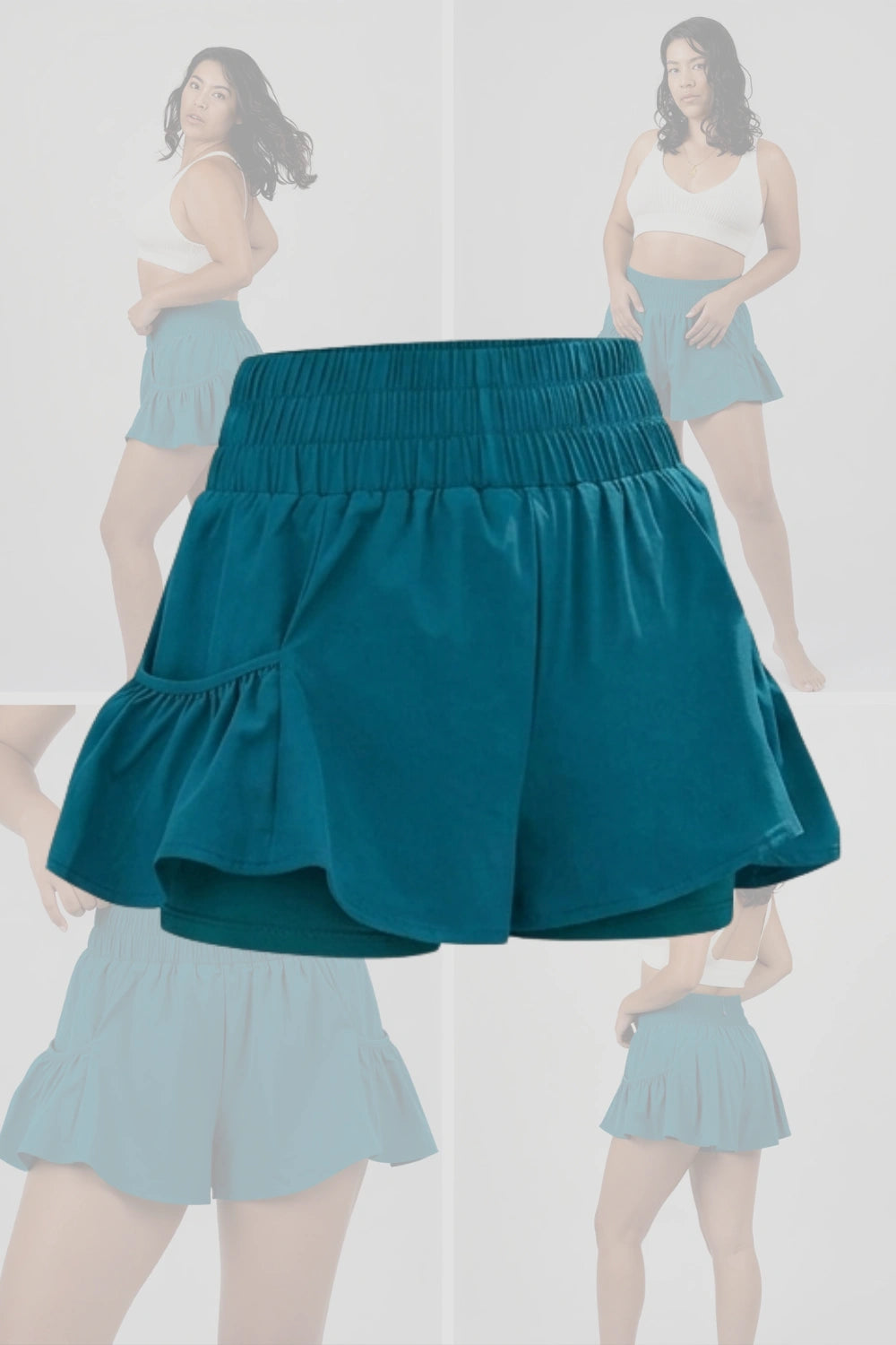high-waist butterfly ruffle athletic skort  Dark Green