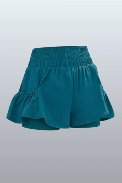 high-waist butterfly ruffle athletic skort  Dark Green