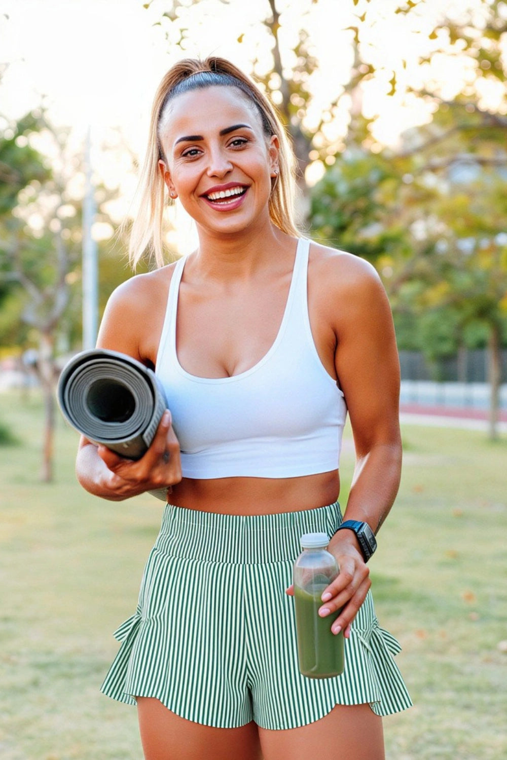 high-waist butterfly ruffle athletic skort Green Striped 
