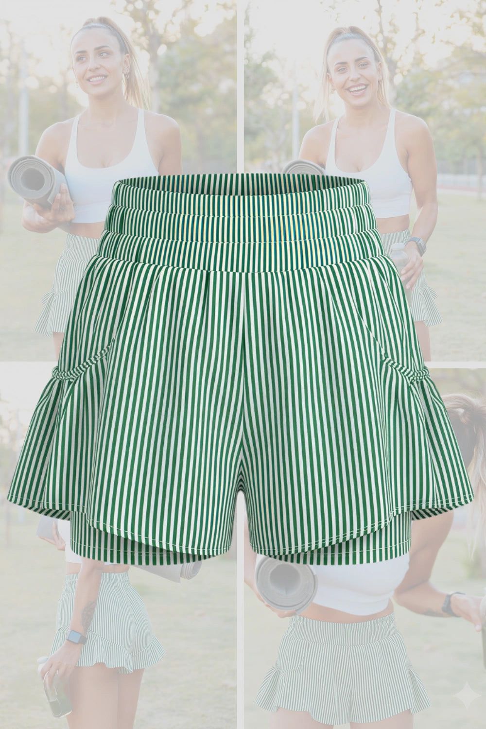 high-waist butterfly ruffle athletic skort Green Striped 