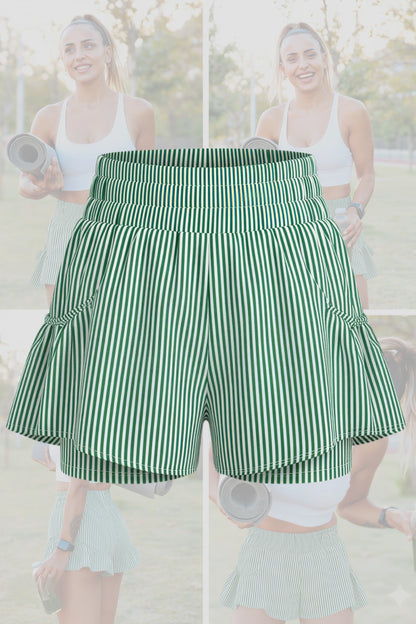 high-waist butterfly ruffle athletic skort Green Striped 