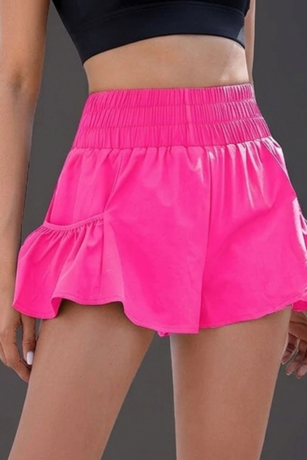 high-waist butterfly ruffle athletic skort Hot Pink