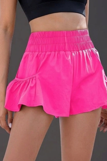  high-waist butterfly ruffle athletic skort Hot Pink