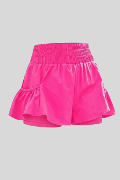  high-waist butterfly ruffle athletic skort Hot Pink