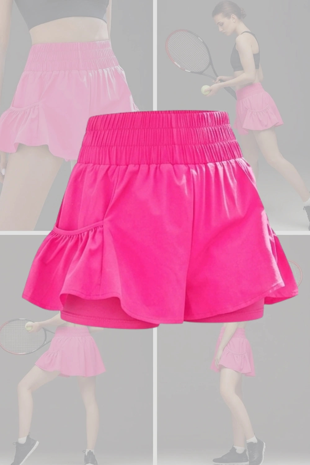  high-waist butterfly ruffle athletic skort Hot Pink