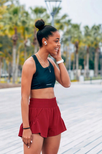 high-waist butterfly ruffle athletic skort Red