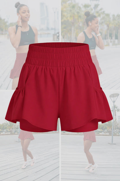 high-waist butterfly ruffle athletic skort Red