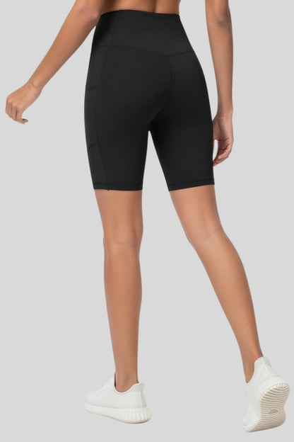 high-waist biker shorts compression side-pocket workout shorts BlaCk