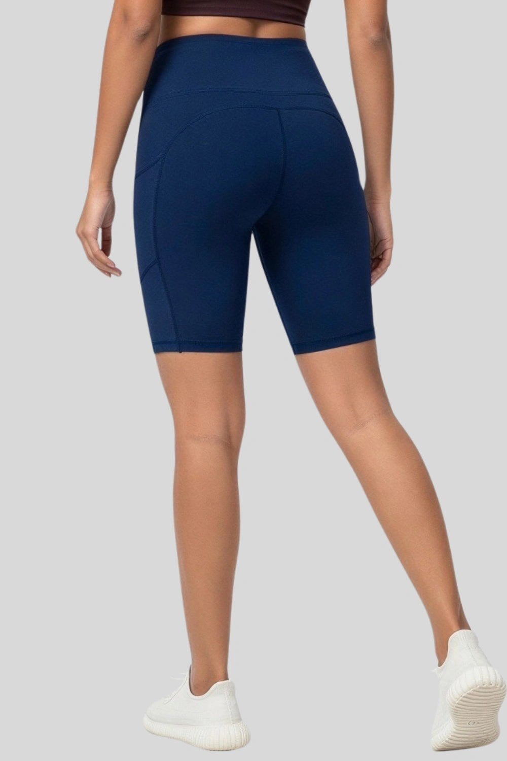 high-waist biker shorts compression side-pocket workout shorts  Navy Blue-classic 