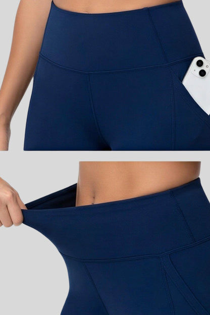 high-waist biker shorts compression side-pocket workout shorts  Navy Blue-classic 