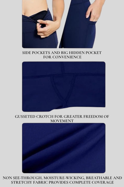 high-waist biker shorts compression side-pocket workout shorts  Navy Blue-classic 