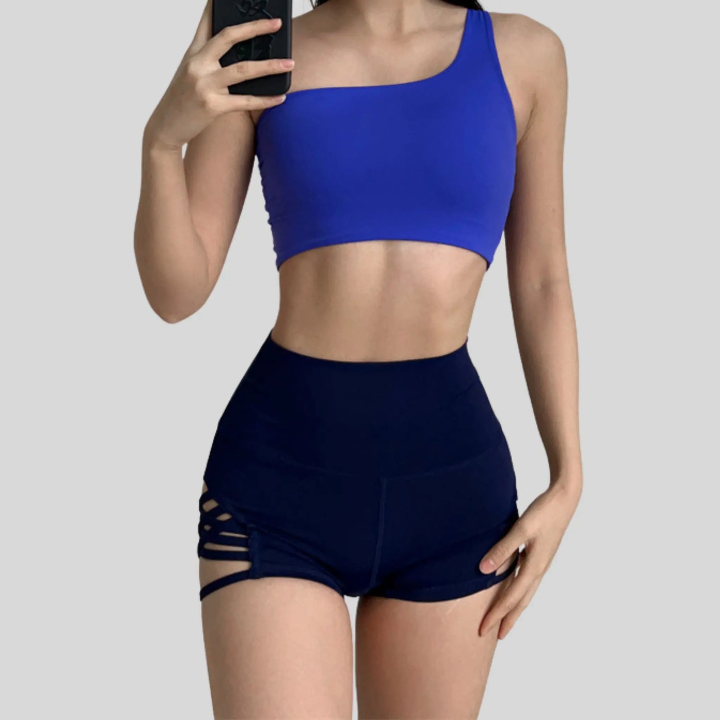 Alzya® Sports Bra – Asymmetric Lace-Back, Sculpted Support, Quick-Dry Fabric - Alzya