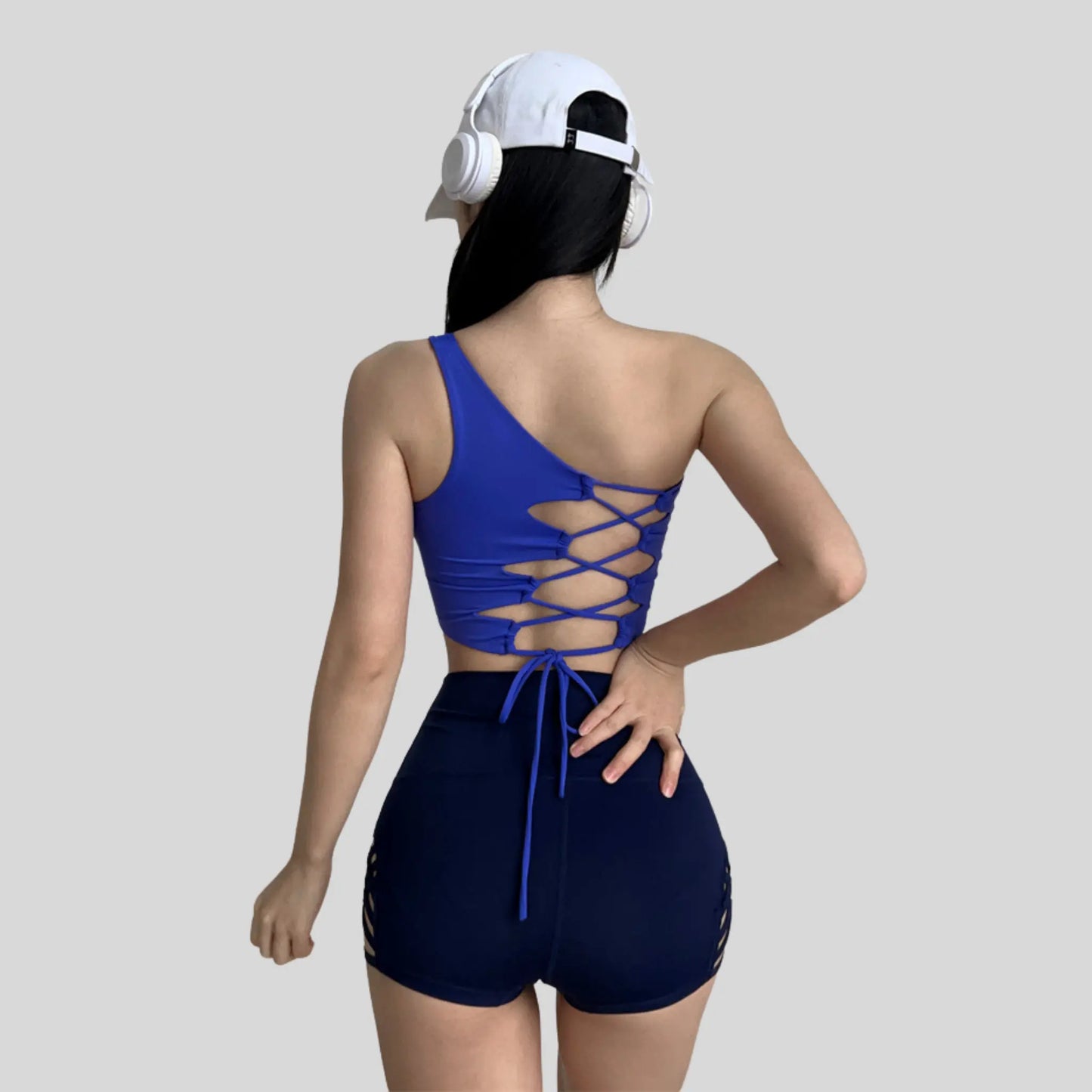 Alzya® Sports Bra – Asymmetric Lace-Back, Sculpted Support, Quick-Dry Fabric - Alzya