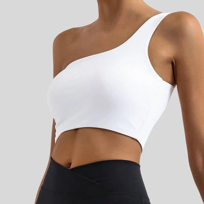 Alzya® Sports Bra – Asymmetric Lace-Back, Sculpted Support, Quick-Dry Fabric - Alzya