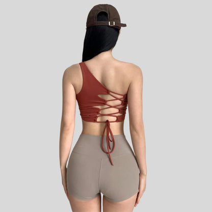 Alzya® Sports Bra – Asymmetric Lace-Back, Sculpted Support, Quick-Dry Fabric - Alzya