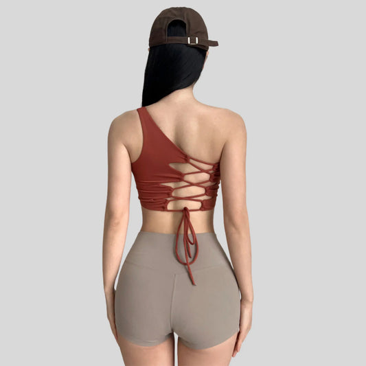 Alzya® Sports Bra – Asymmetric Lace-Back, Sculpted Support, Quick-Dry Fabric - Alzya