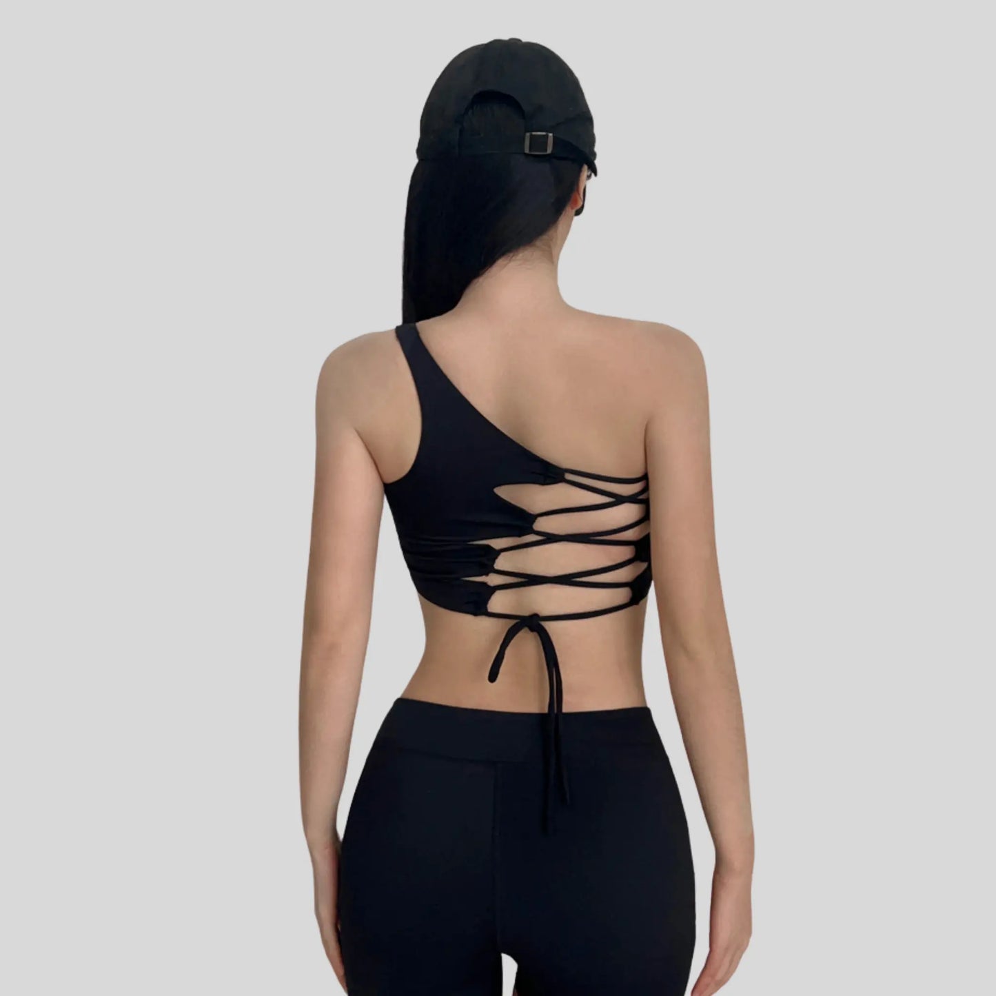 Alzya® Sports Bra – Asymmetric Lace-Back, Sculpted Support, Quick-Dry Fabric - Alzya