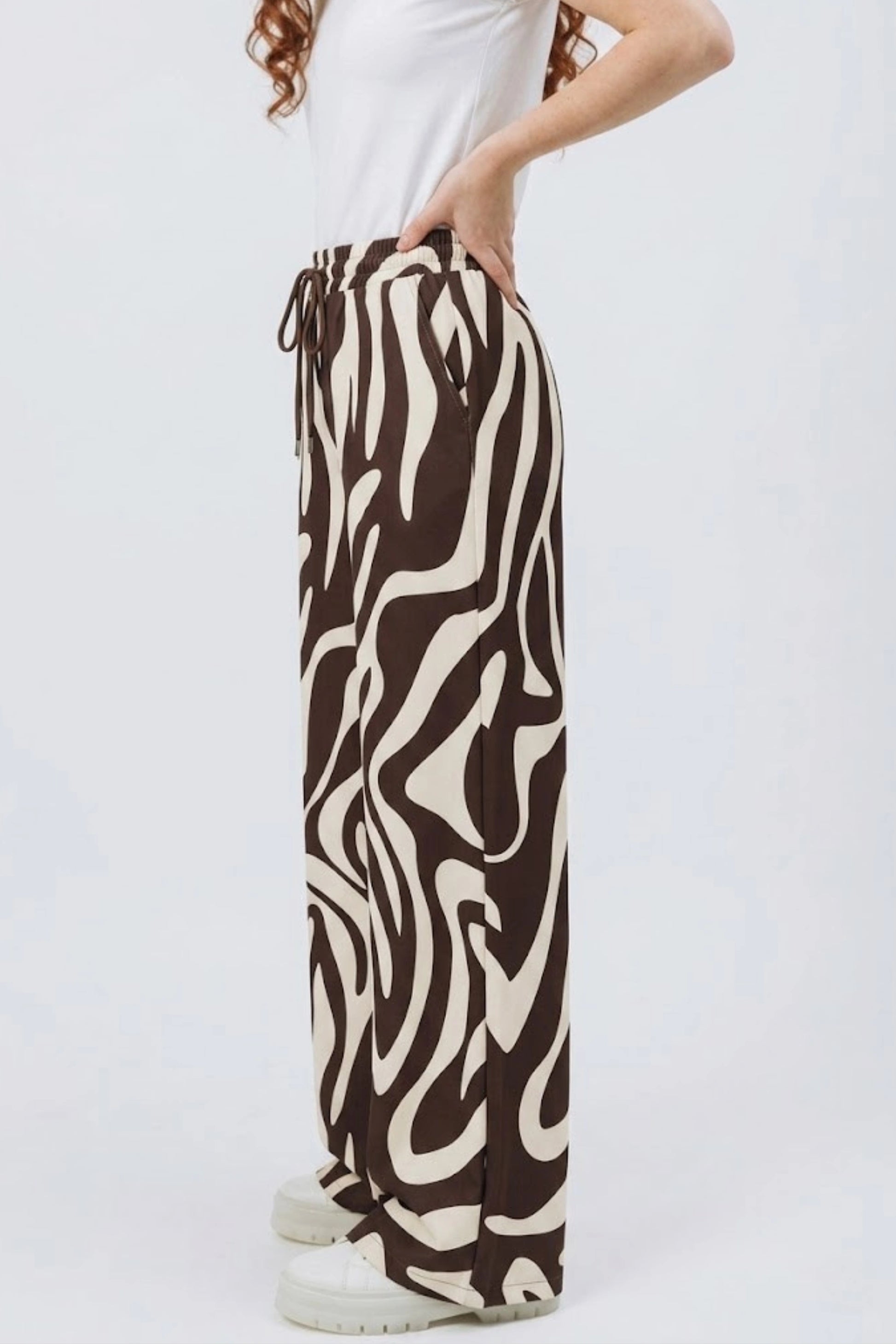 wide-leg linen-blend drawstring palazzo pants  Pattern Zebra