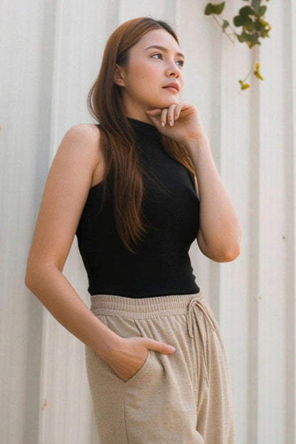 wide-leg linen-blend drawstring palazzo pants  Apricot