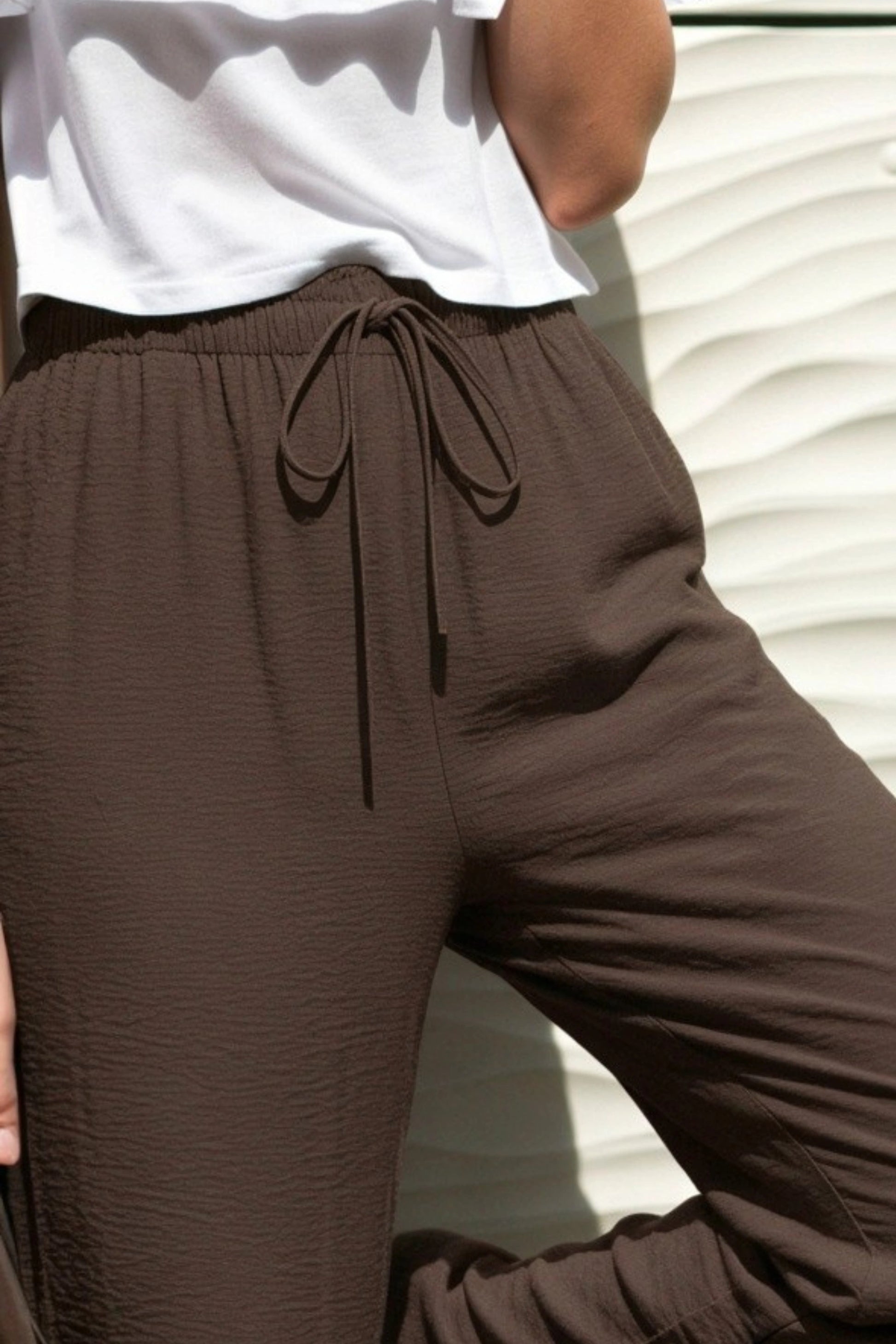 wide-leg linen-blend drawstring palazzo pants  Brown