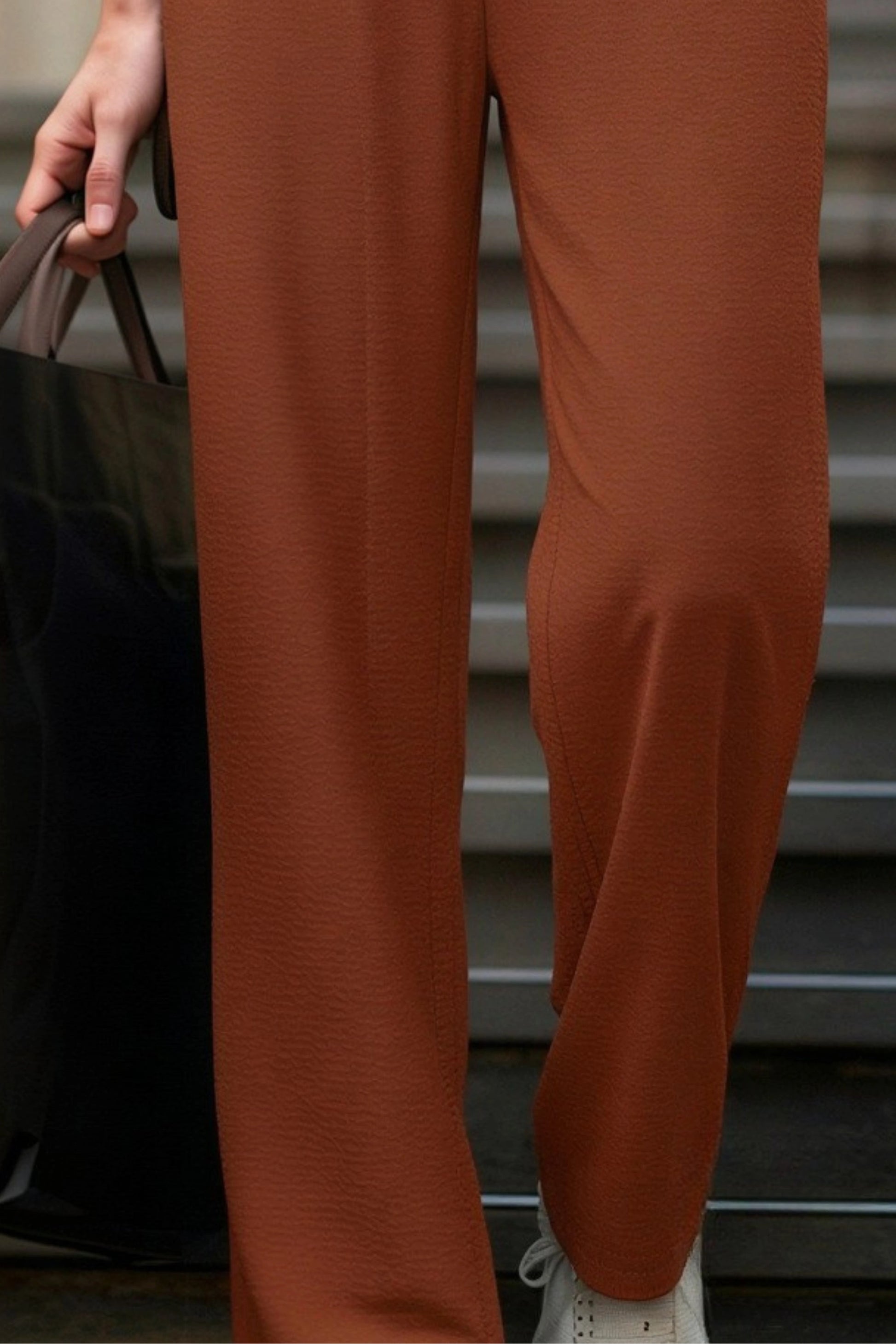 wide-leg linen-blend drawstring palazzo pants  Caramel