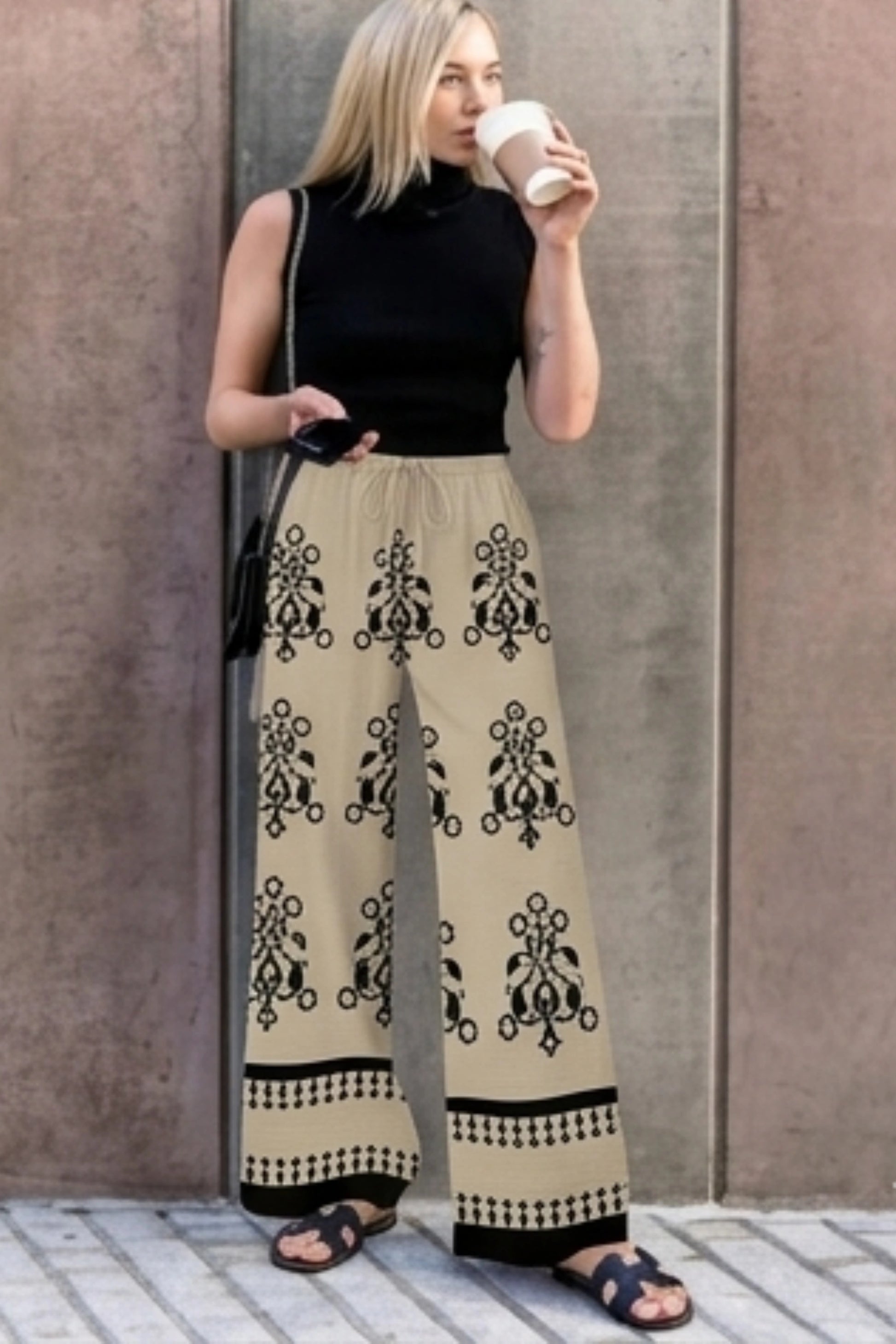 wide-leg linen-blend drawstring palazzo pants  Pattern Kah