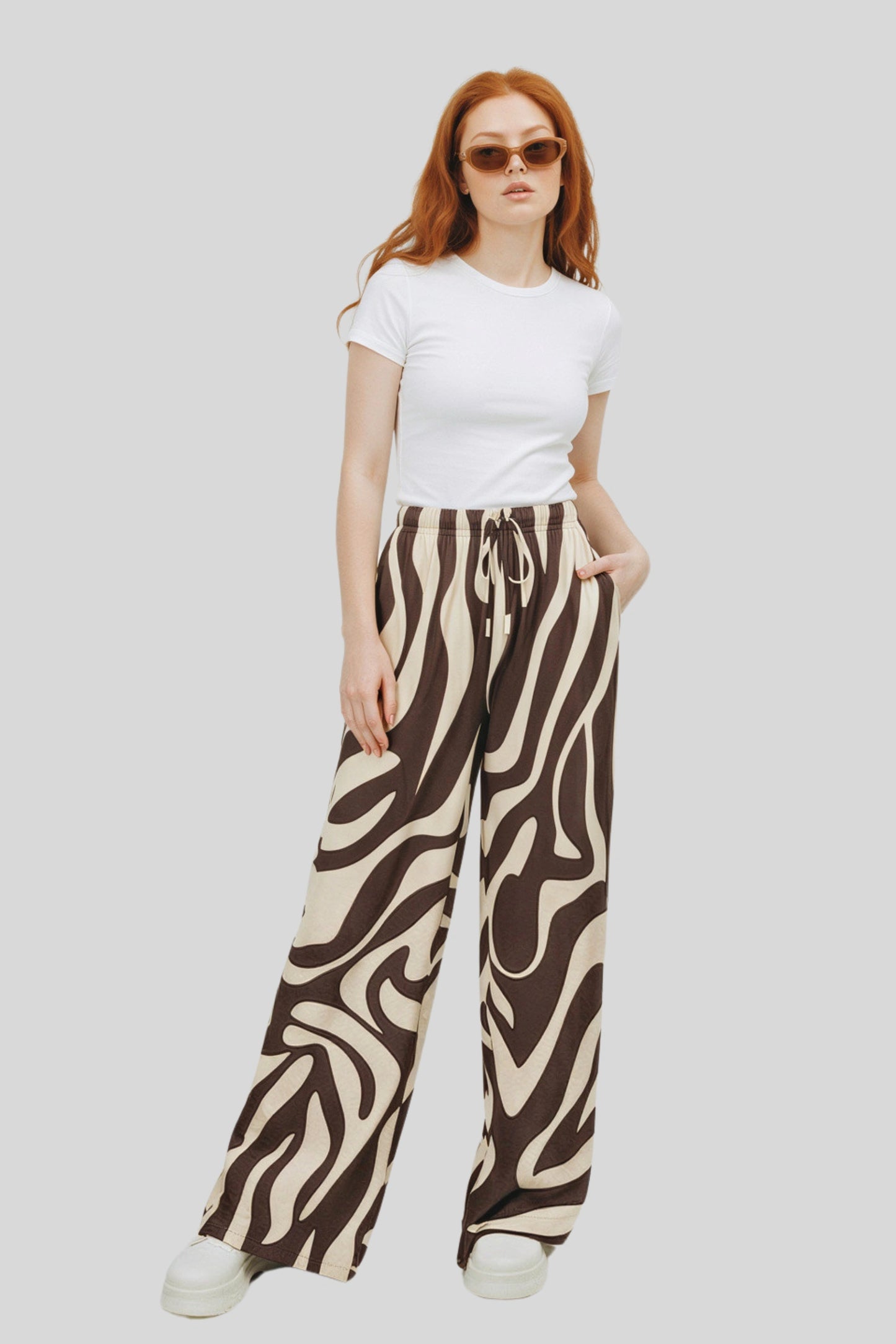 wide-leg linen-blend drawstring palazzo pants  Pattern Zebra